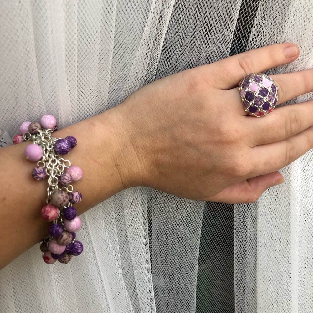 Viva Beads Handmade Silver Chain Bracelet & Ring Set NWT